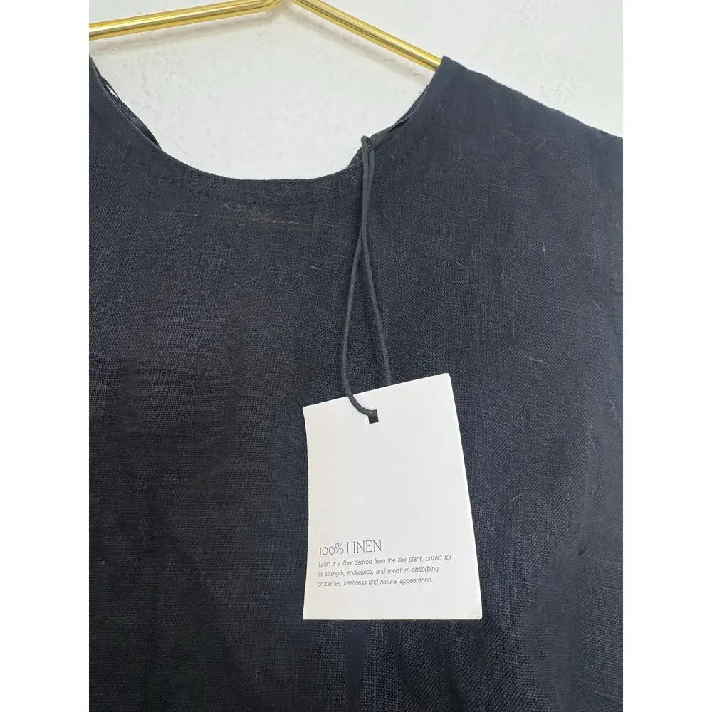 NWT Zara 100% Linen Midi Dress Size Small Black 2731/094 Lagenlook Preppy Chic - Picture 5 of 14